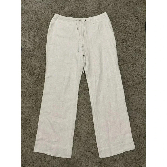 CHARTER CLUB Womens Trouser Pants Wide Leg Linen Natural Tan Size 16 Drawstring - Picture 1 of 8